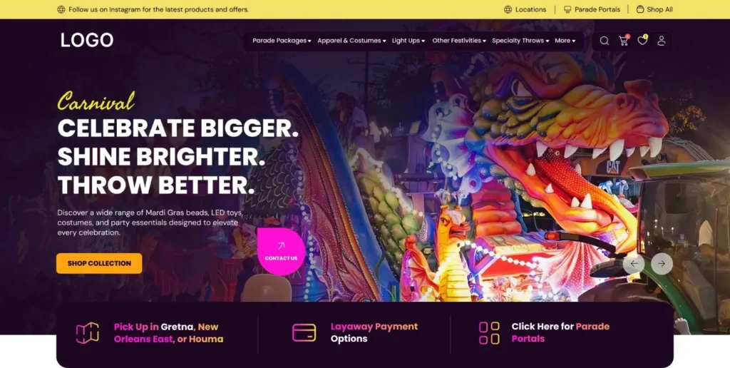 Carnival Dark Theme Ecommerce Website UI Design